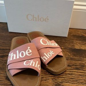 Pink Chloe Woody Logo Slide Sandals